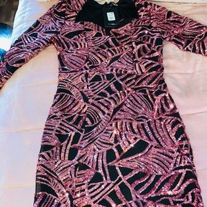 Fashion Nova Pink/Black Sequins Dress